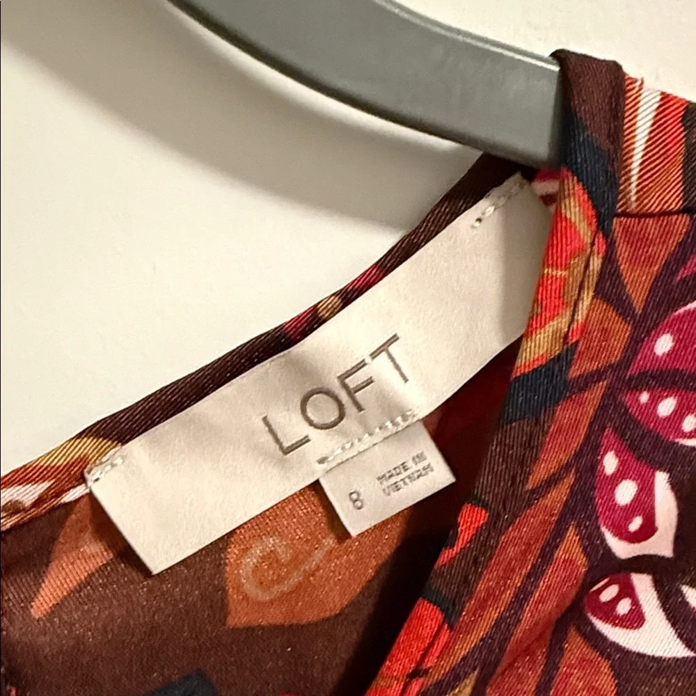 LOFT Red and Brown Floral Long Sleeve Dress - Picture 7 of 11